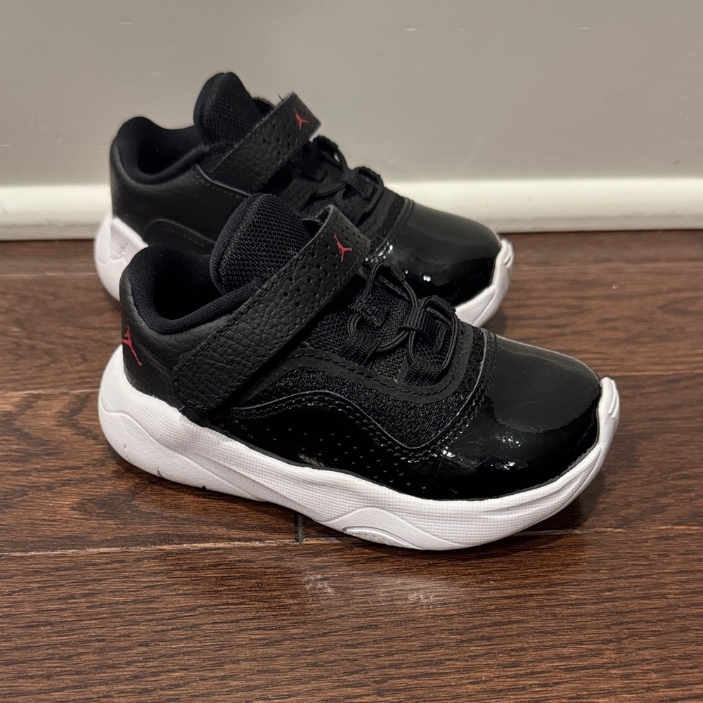 Kids Black and White Sneakers with Red Accents
